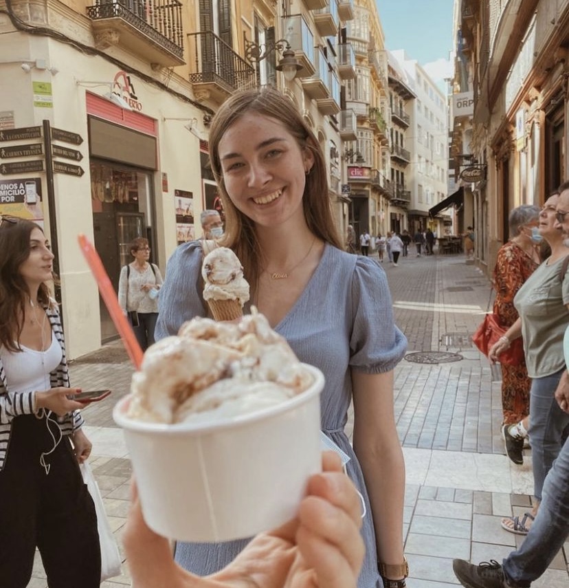Olivia with ice cream in Granada